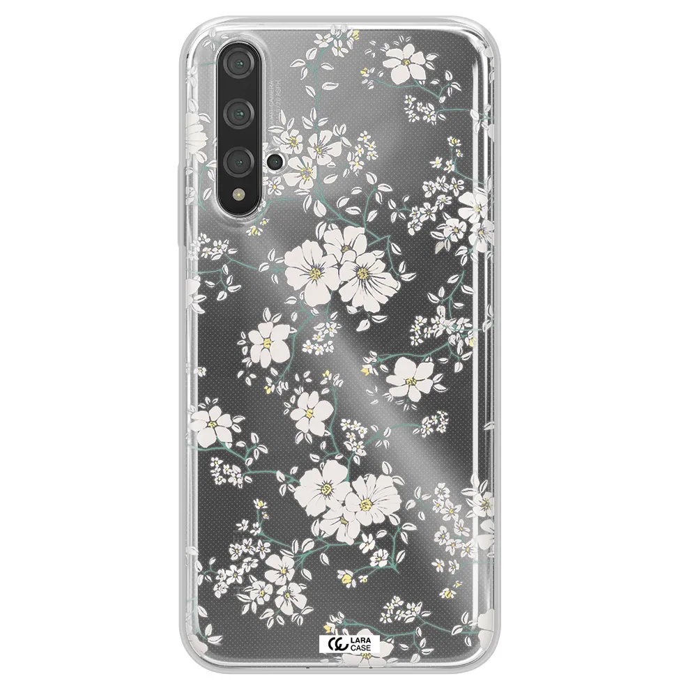 White Flower Huawei Nova 5t Clear TPU Case