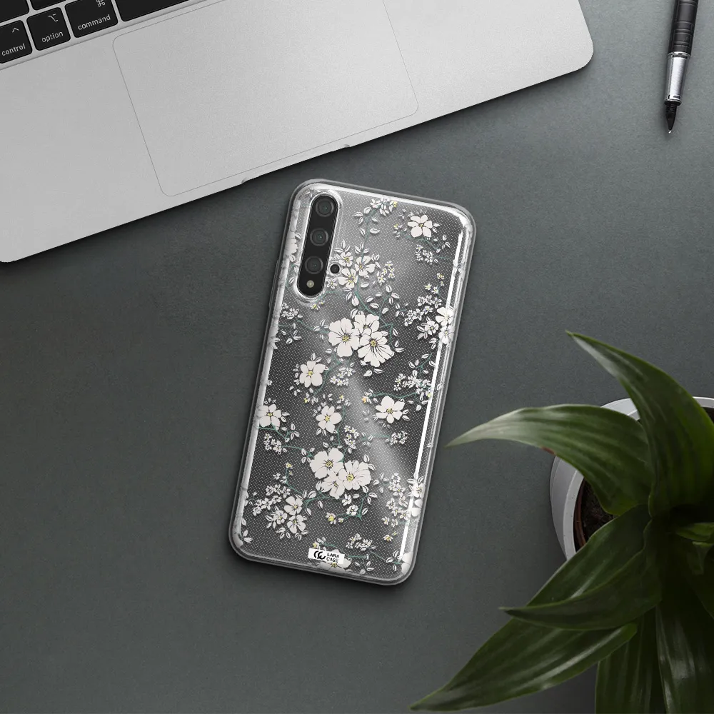White Flower Huawei Nova 5t Clear TPU Case