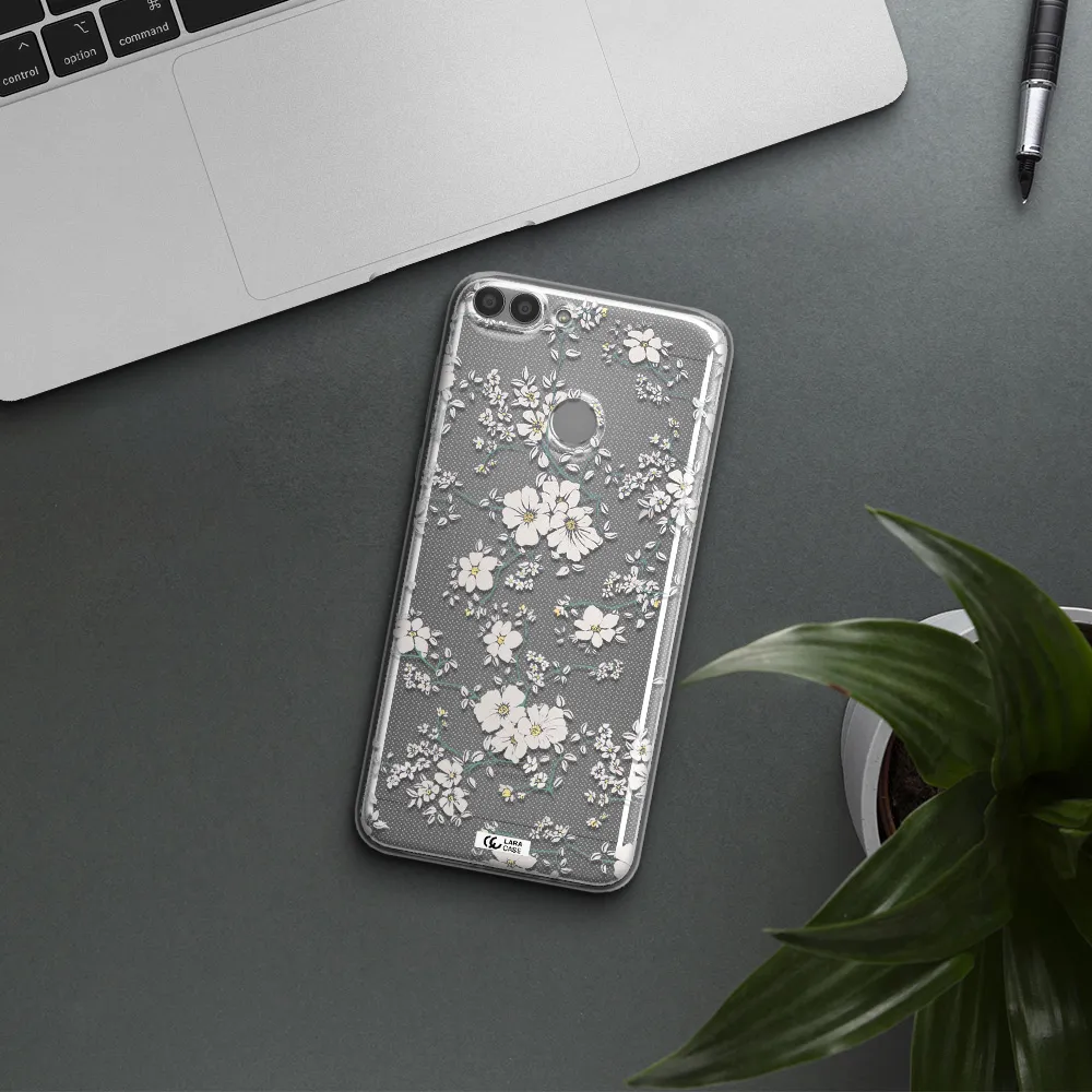 White Flower Huawei P Smart Clear TPU Case