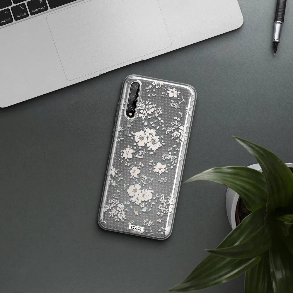 White Flower Huawei P Smart S Clear TPU Case