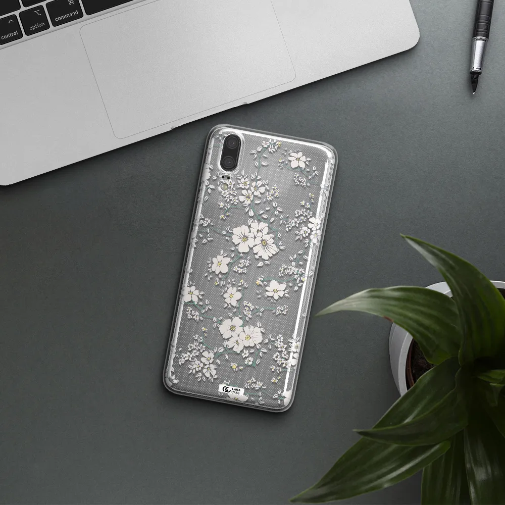 White Flower Huawei P20 Clear TPU Case