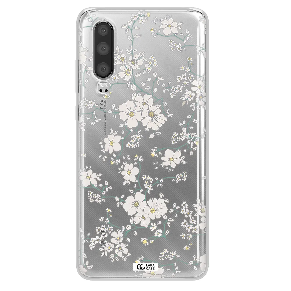 White Flower Huawei P30 Clear TPU Case