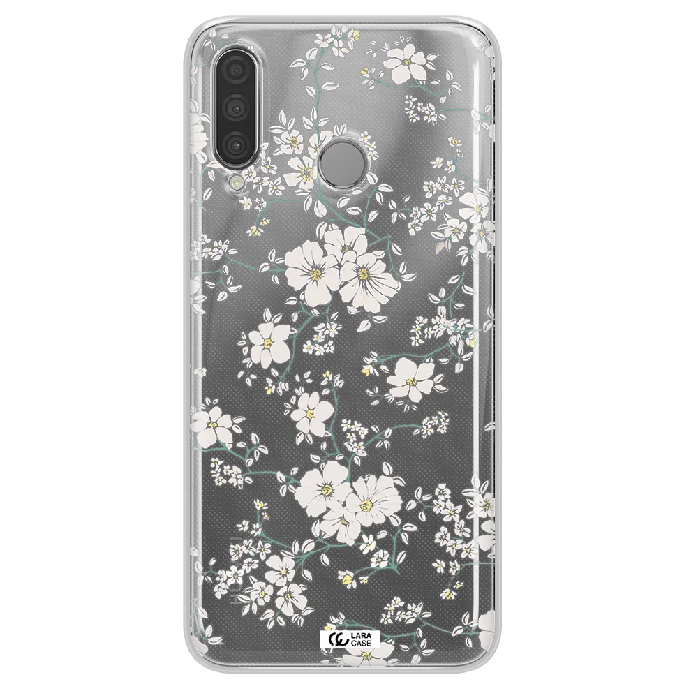 White Flower Huawei P30 Lite Clear TPU Case