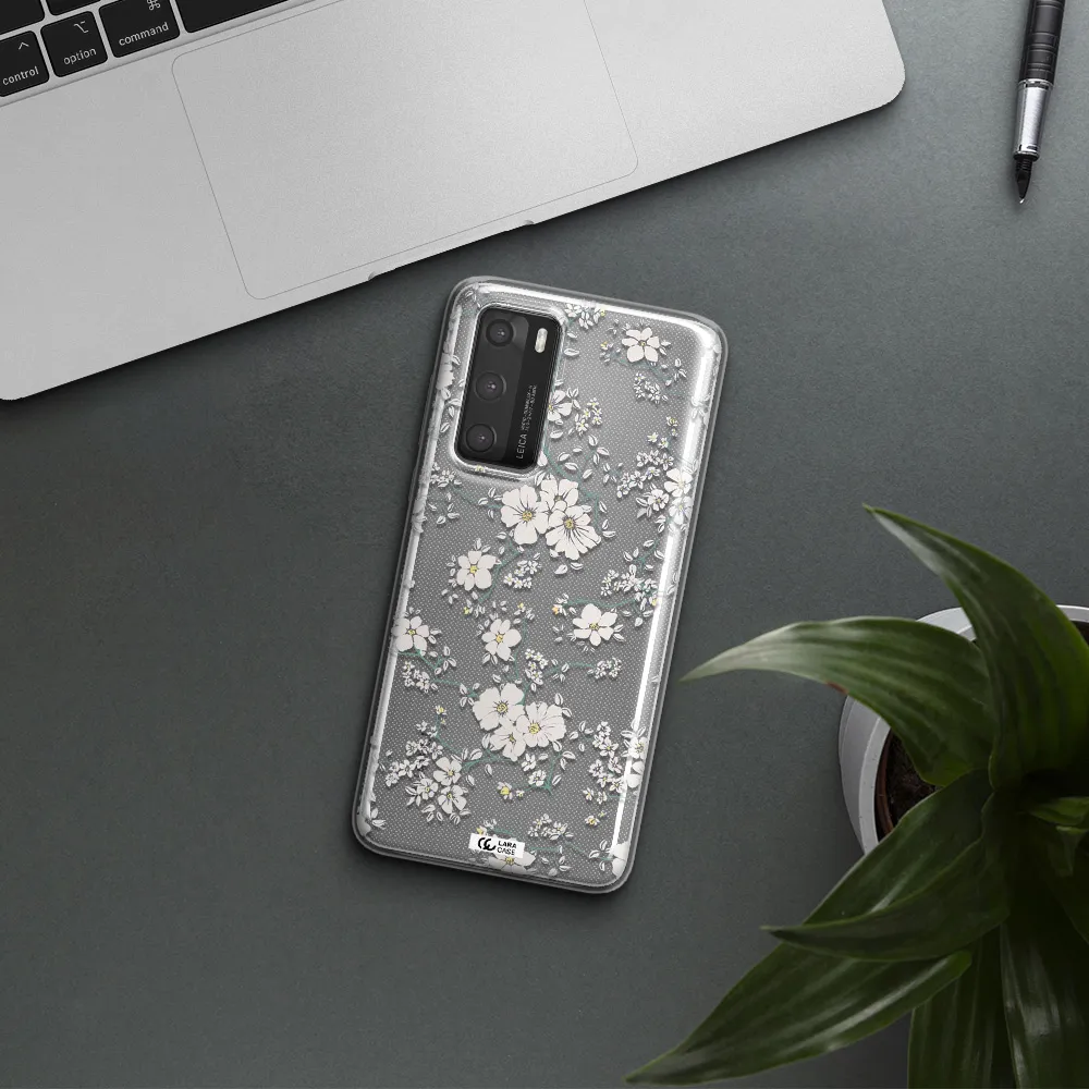 White Flower Huawei P40 Clear TPU Case