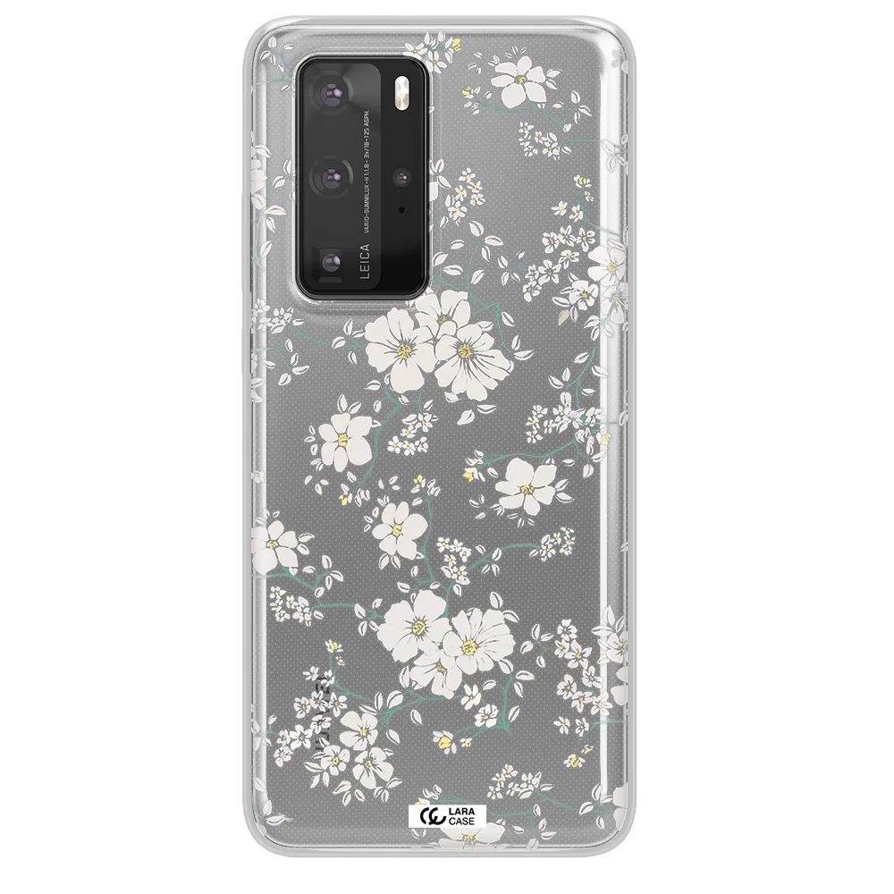 White Flower Huawei P40 Pro Clear TPU Case