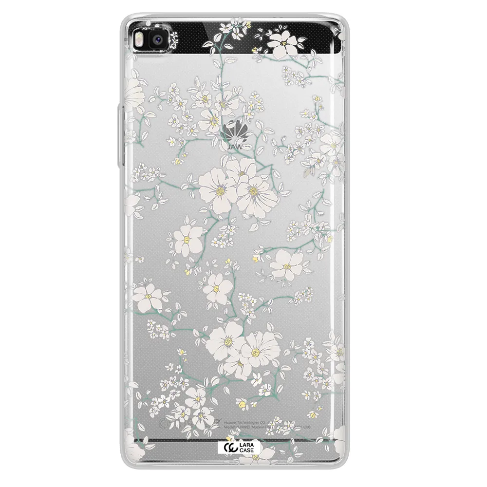 White Flower Huawei P8 Clear TPU Case
