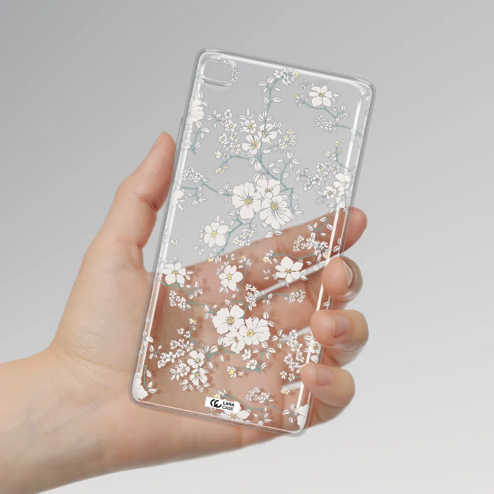 White Flower Huawei P8 Clear TPU Case