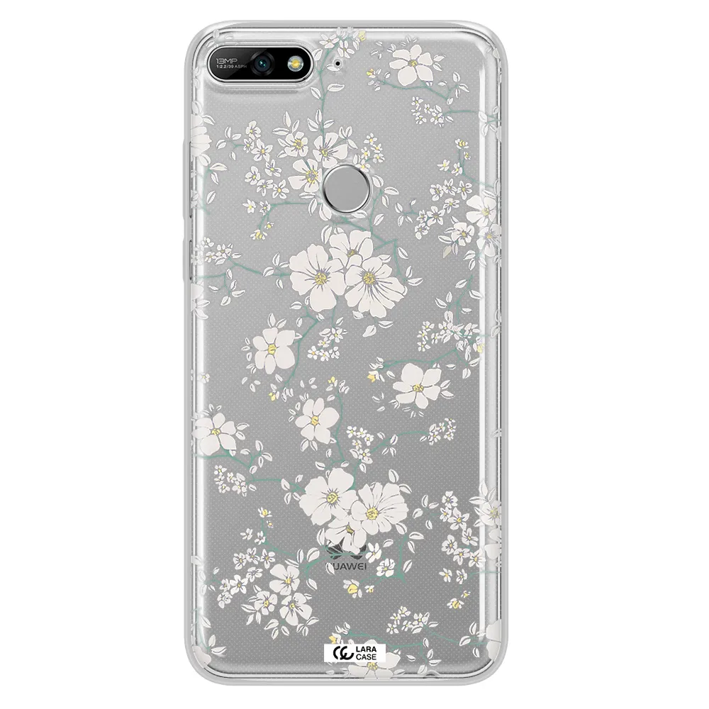 White Flower Huawei Y7 2018 Clear TPU Case