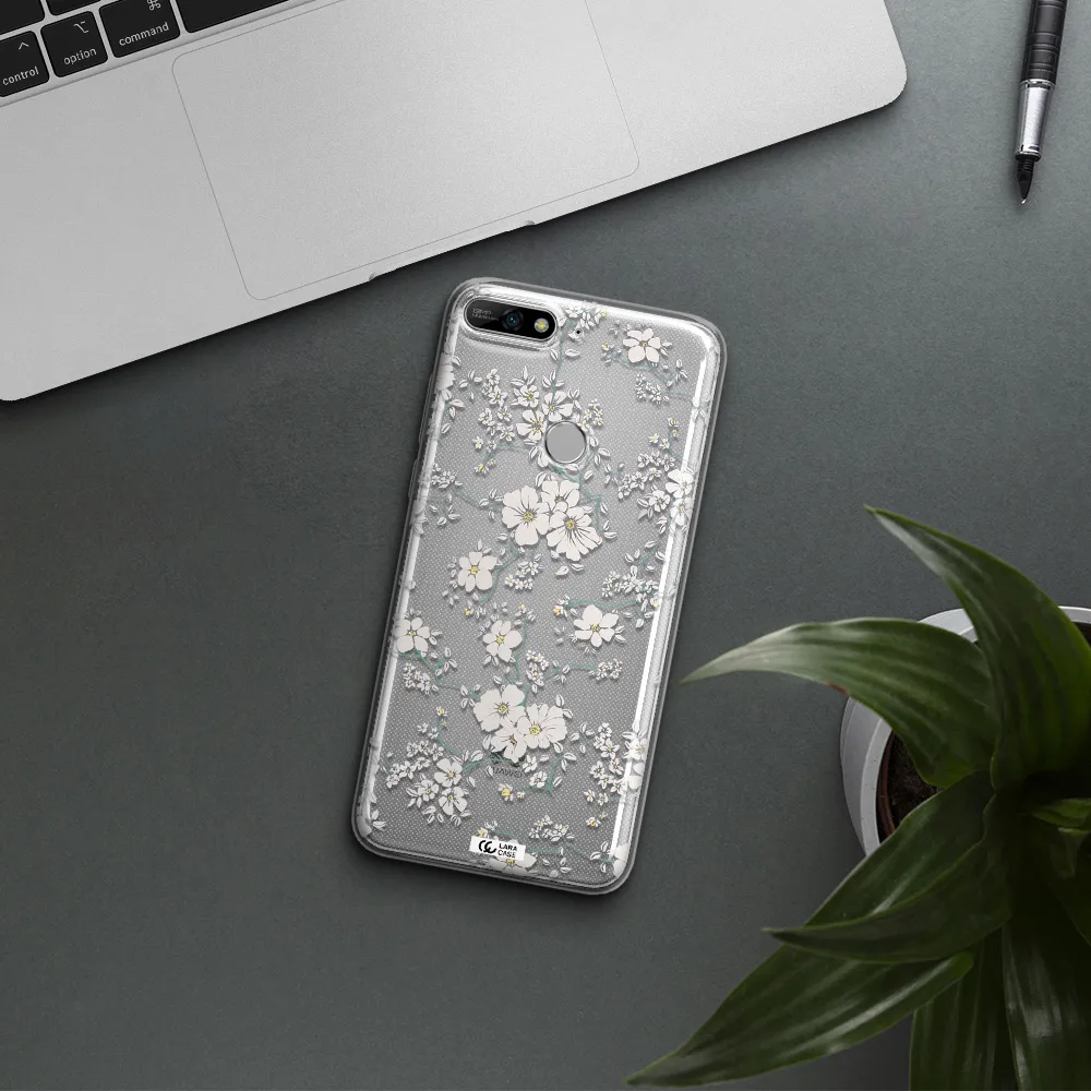 White Flower Huawei Y7 2018 Clear TPU Case