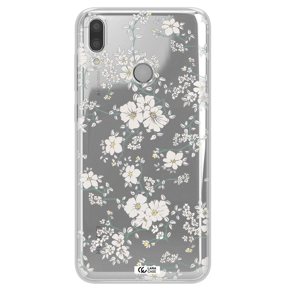 White Flower Huawei Y7 2019 Clear TPU Case