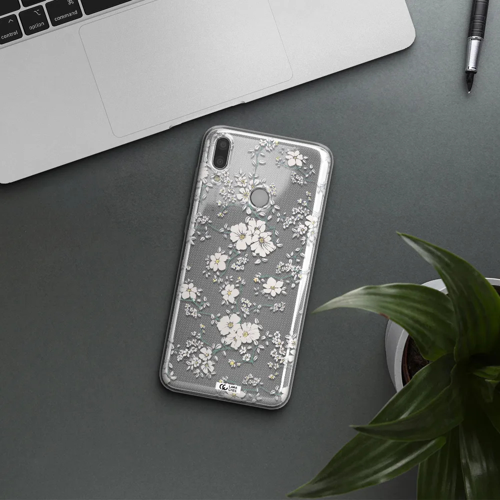 White Flower Huawei Y7 2019 Clear TPU Case