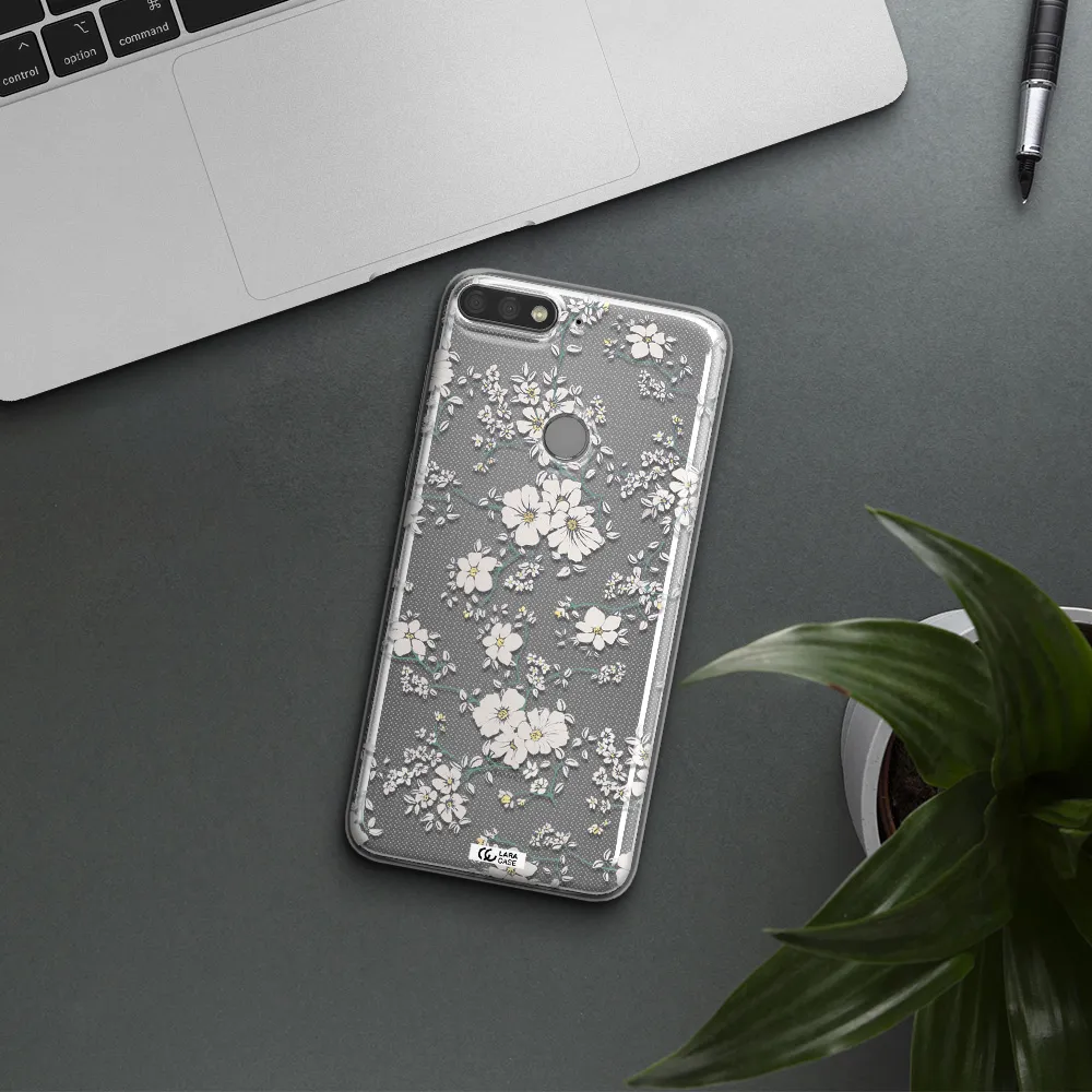 White Flower Huawei Y7 Prime 2018 Clear TPU Case