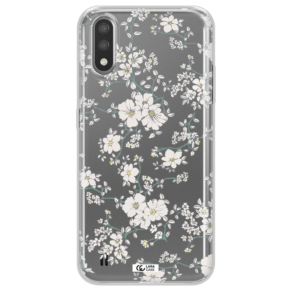 White Flower Samsung A01 Clear TPU Case