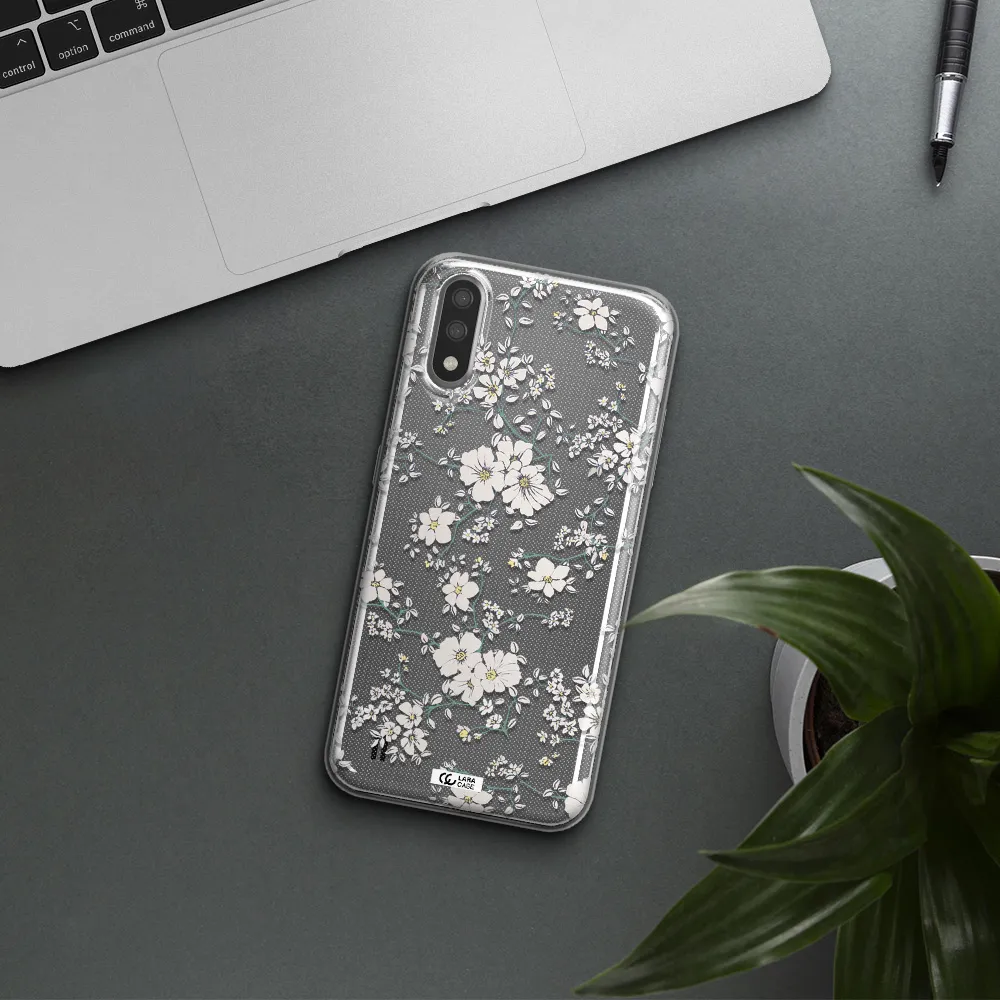 White Flower Samsung A01 Clear TPU Case