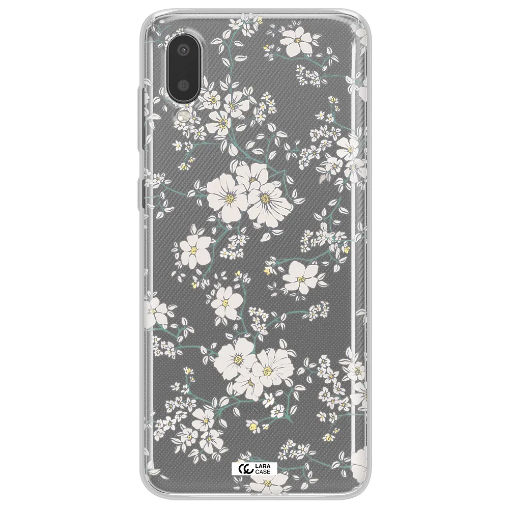 White Flower Samsung A02 Clear TPU Case