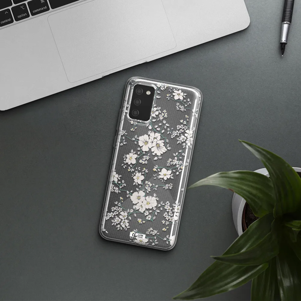 White Flower Samsung A02S Clear TPU Case
