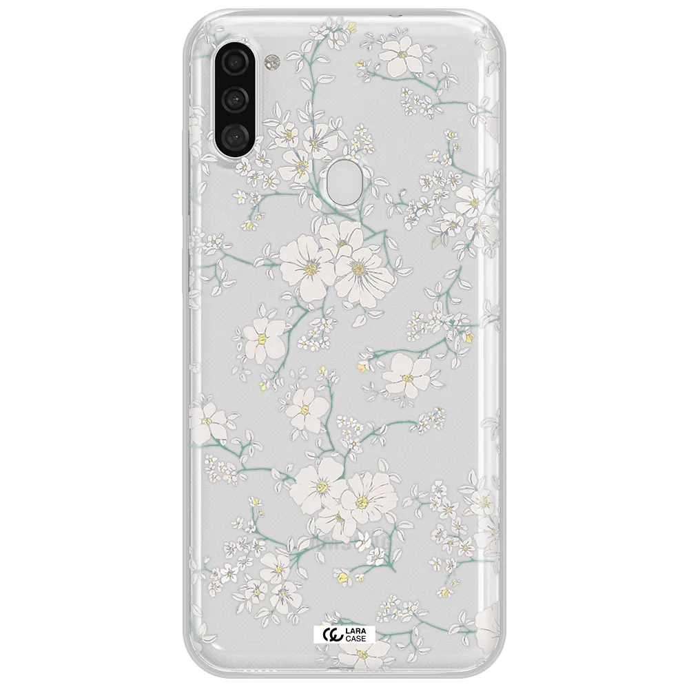 White Flower Samsung A11 Clear TPU Case