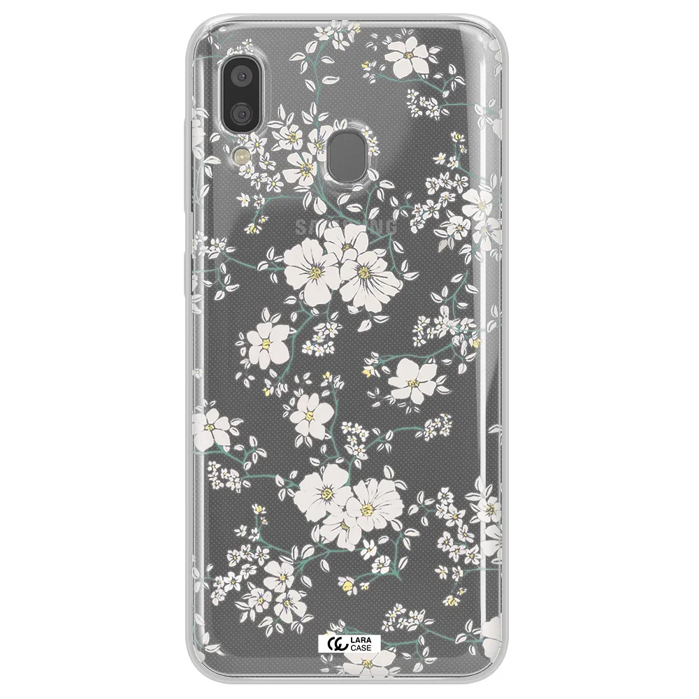 White Flower Samsung A20 Clear TPU Case