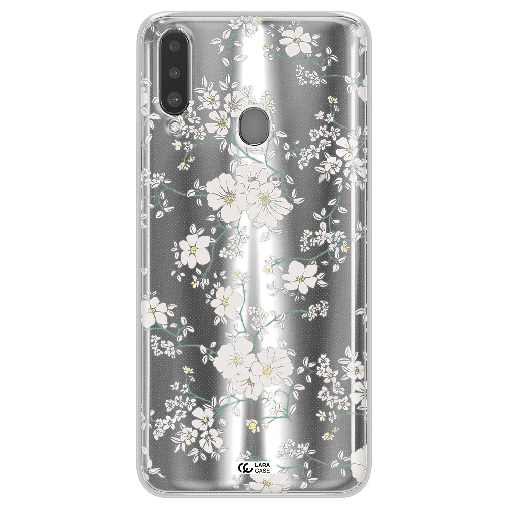 White Flower Samsung A20S Clear TPU Case