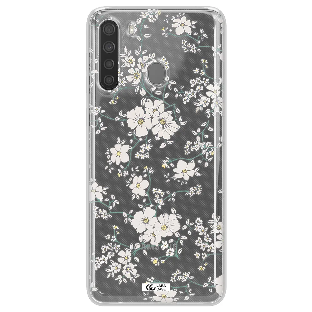 White Flower Samsung A21 Clear TPU Case