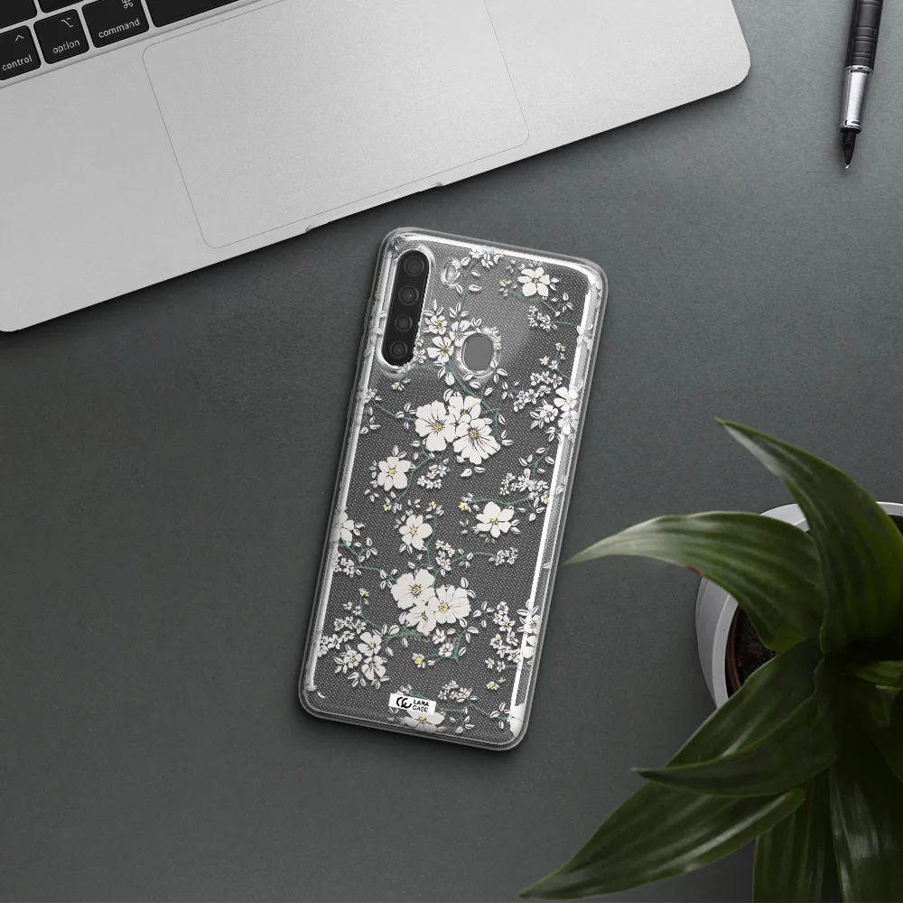 White Flower Samsung A21 Clear TPU Case