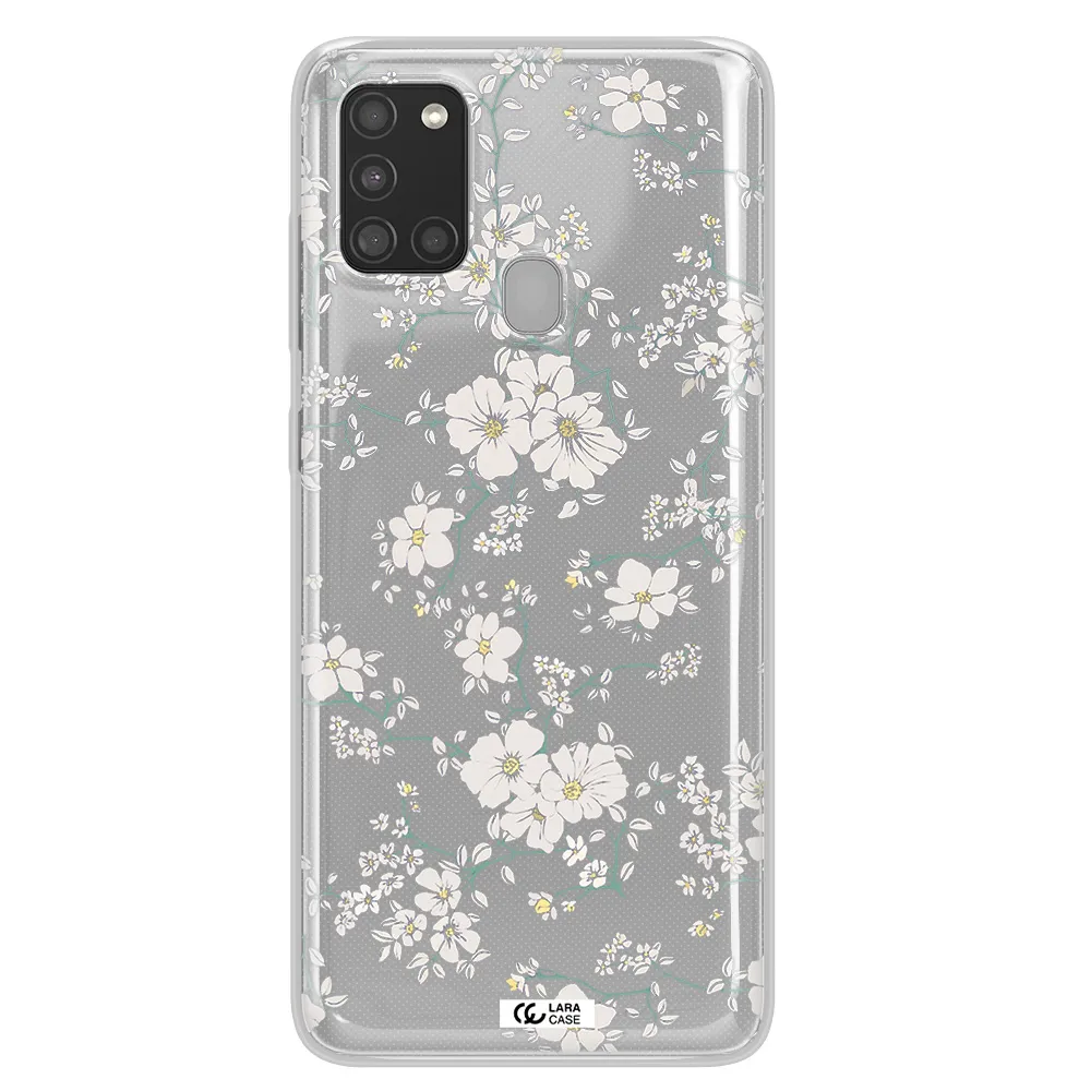 White Flower Samsung A21S Clear TPU Case