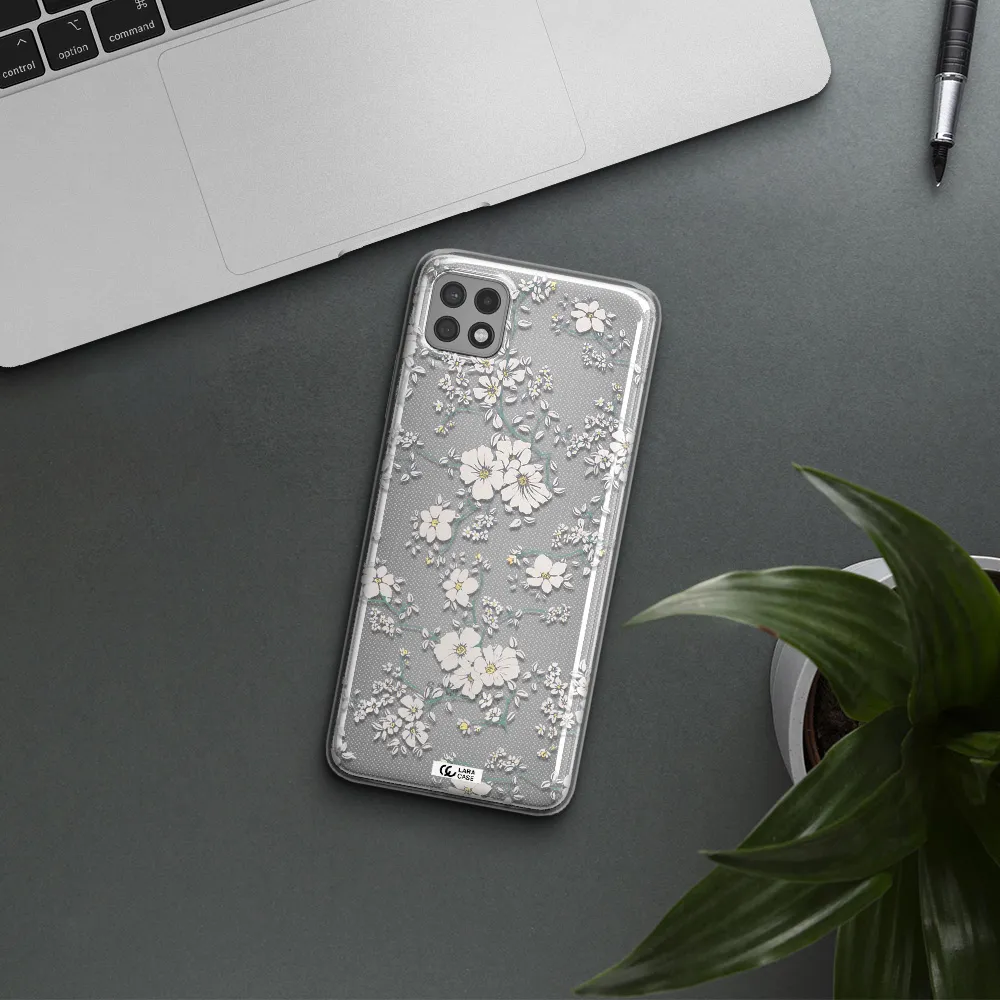 White Flower Samsung A22 5g Clear TPU Case
