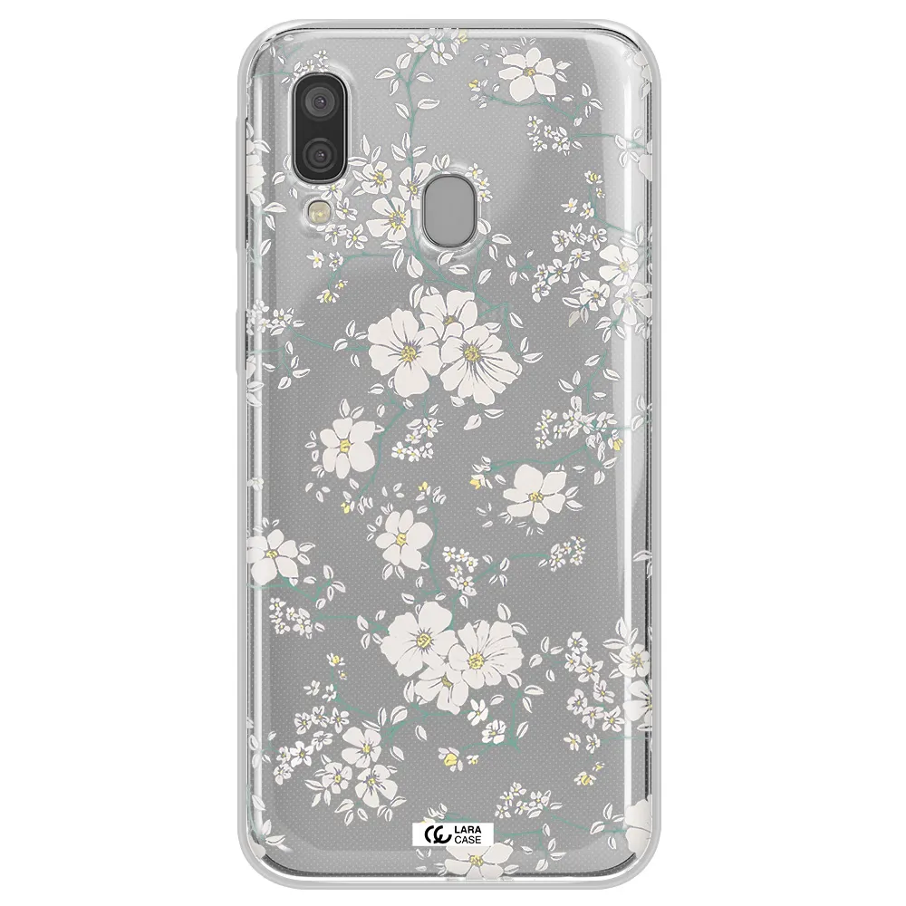 White Flower Samsung A40 Clear TPU Case