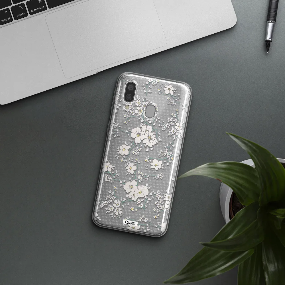 White Flower Samsung A40 Clear TPU Case