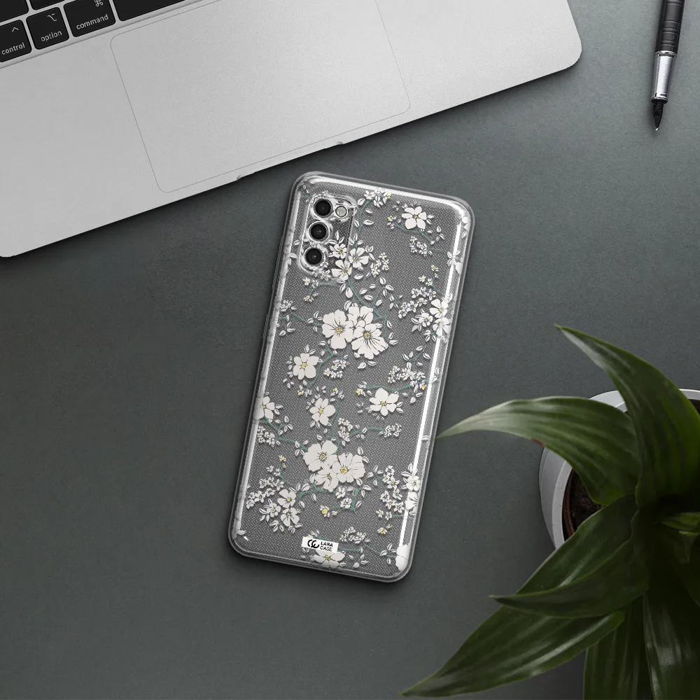 White Flower Samsung A41 Clear Tpu Case