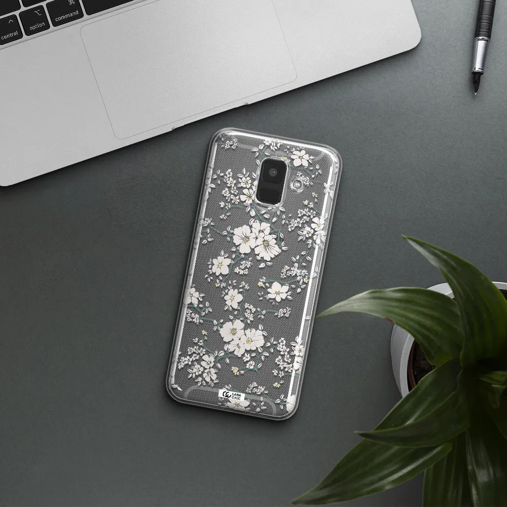 White Flower Samsung A6 Clear TPU Case