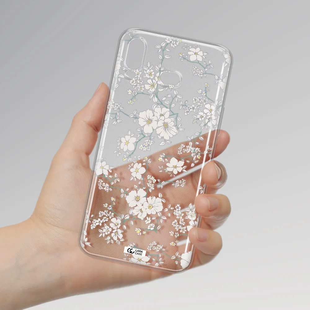 White Flower Samsung A6S Clear TPU Case