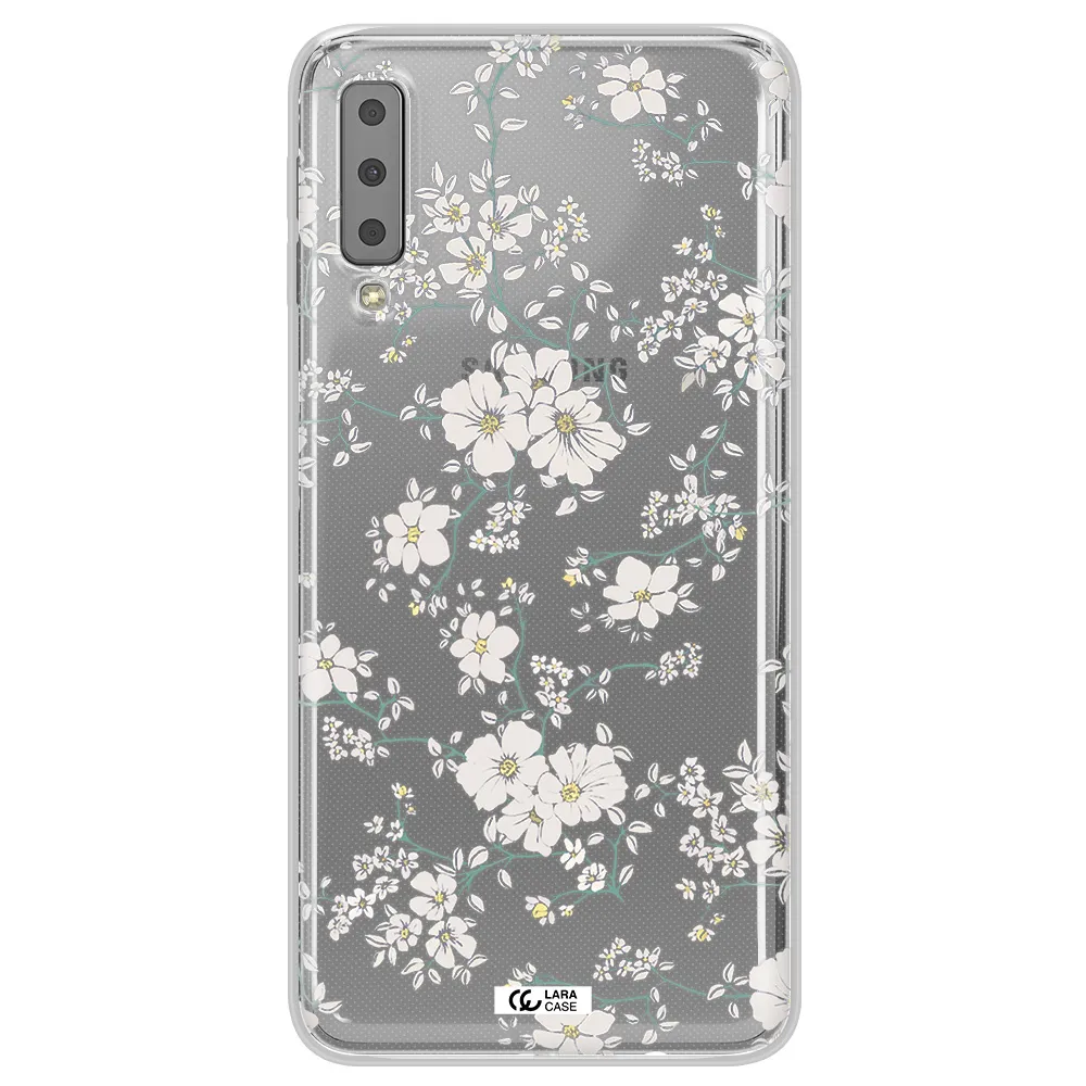 White Flower Samsung A7 2018 Clear TPU Case