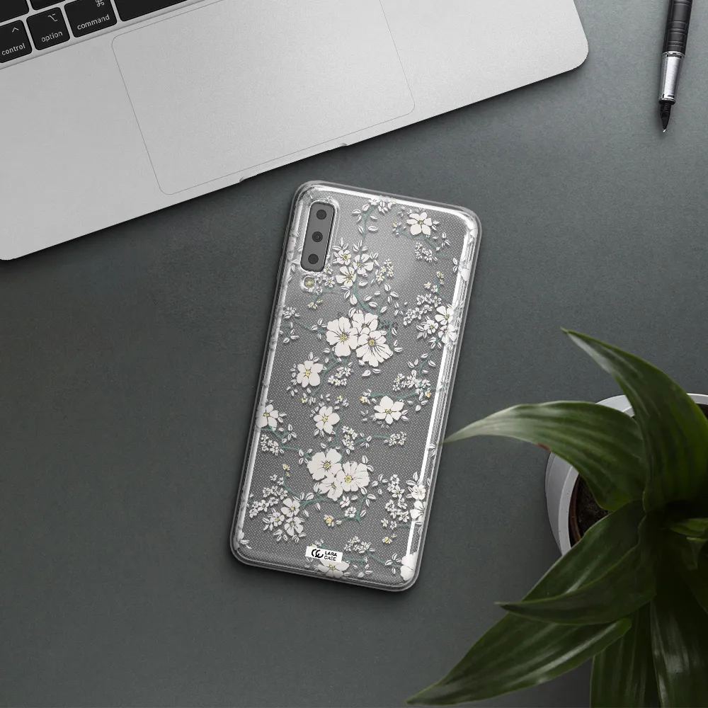White Flower Samsung A7 2018 Clear TPU Case