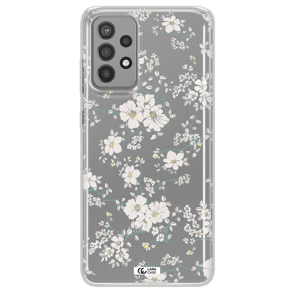 White Flower Samsung A72 Clear TPU Case