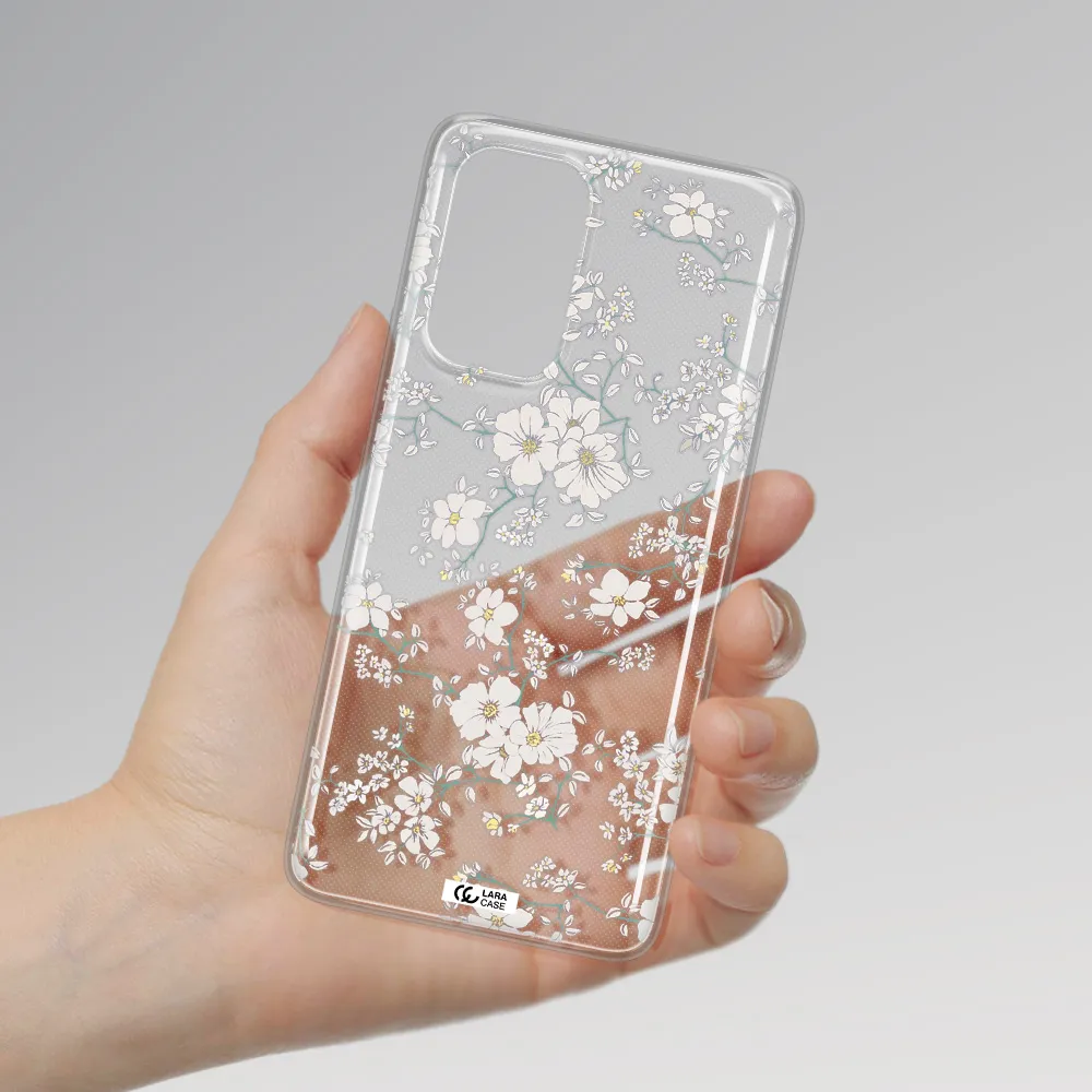 White Flower Samsung A73 Clear TPU Case
