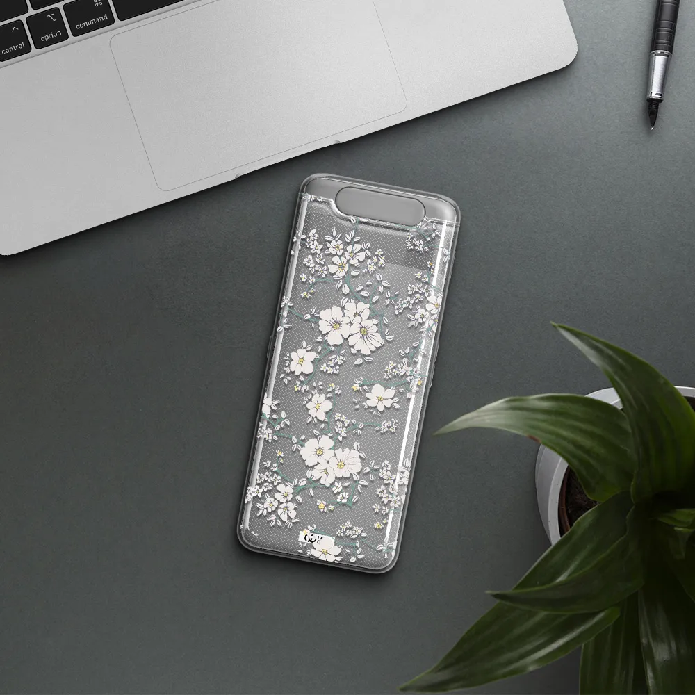 White Flower Samsung A80 Clear TPU Case