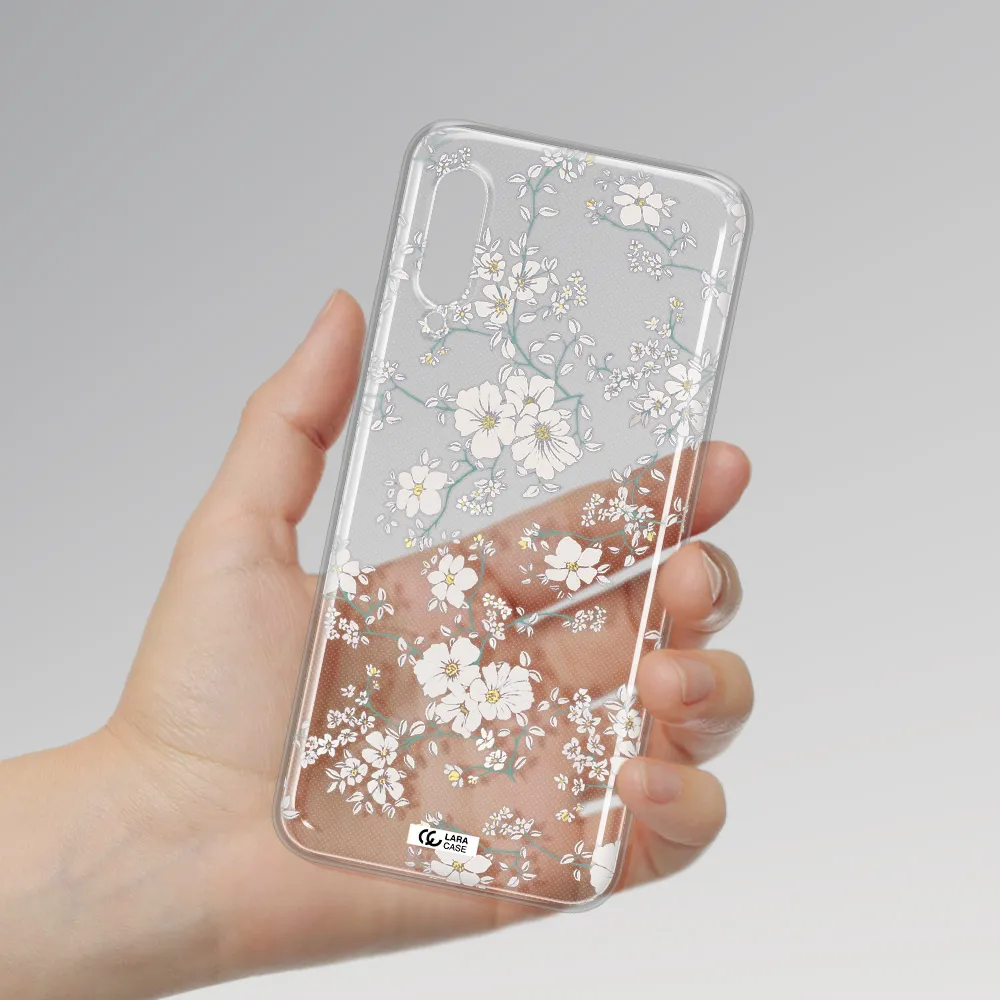 White Flower Samsung A90 Clear TPU Case