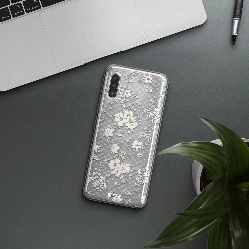 White Flower Samsung A90 Clear TPU Case