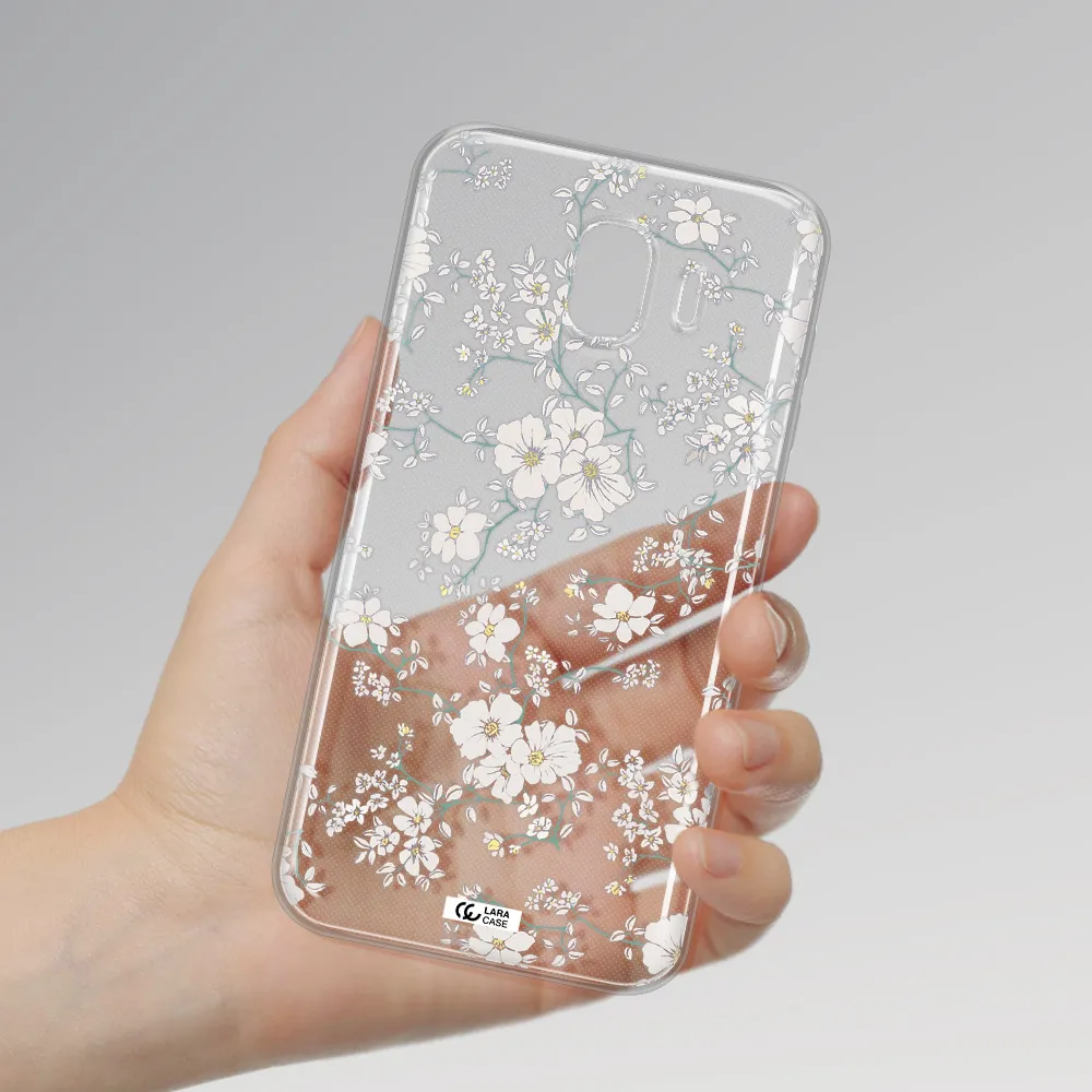 White Flower Samsung J4 Clear TPU Case