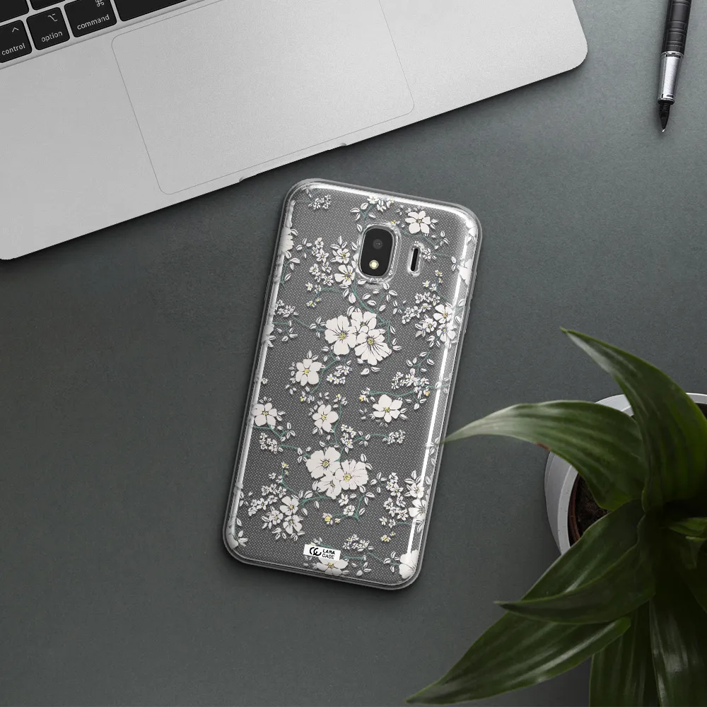 White Flower Samsung J4 Clear TPU Case