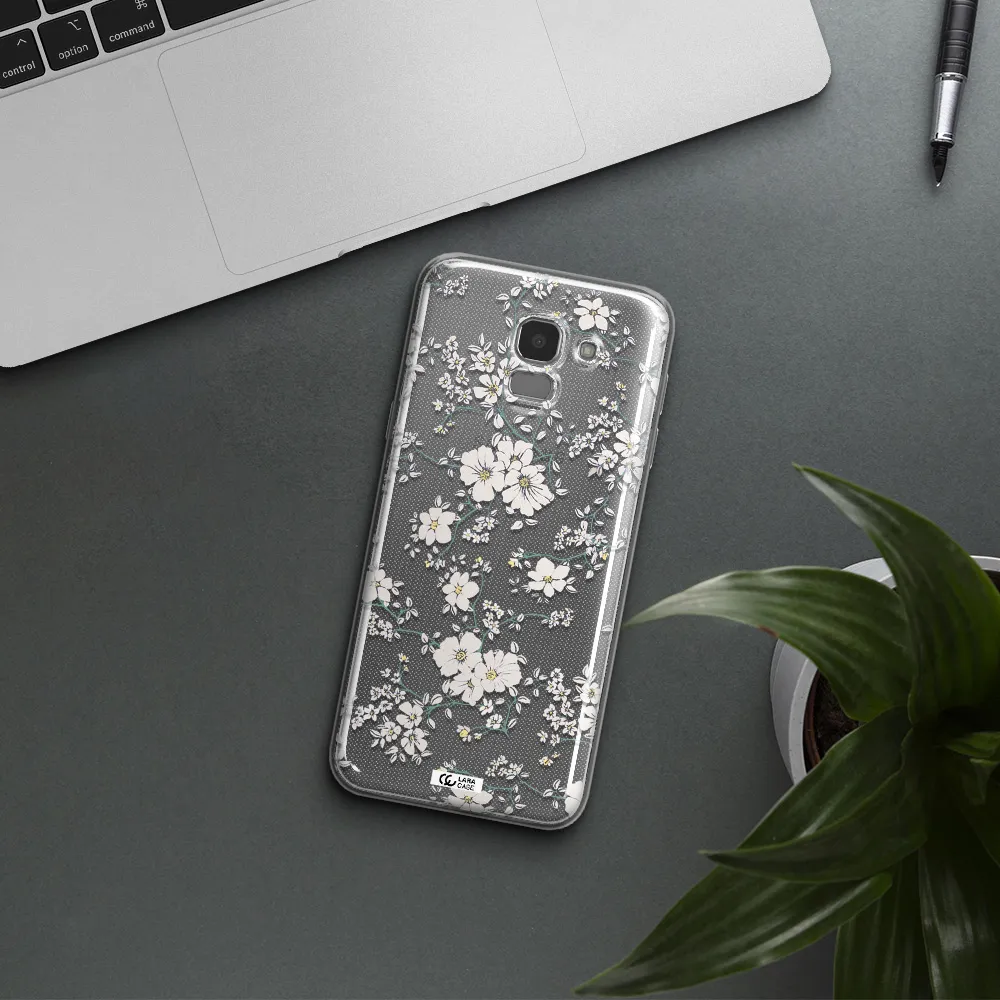 White Flower Samsung J6 Clear TPU Case