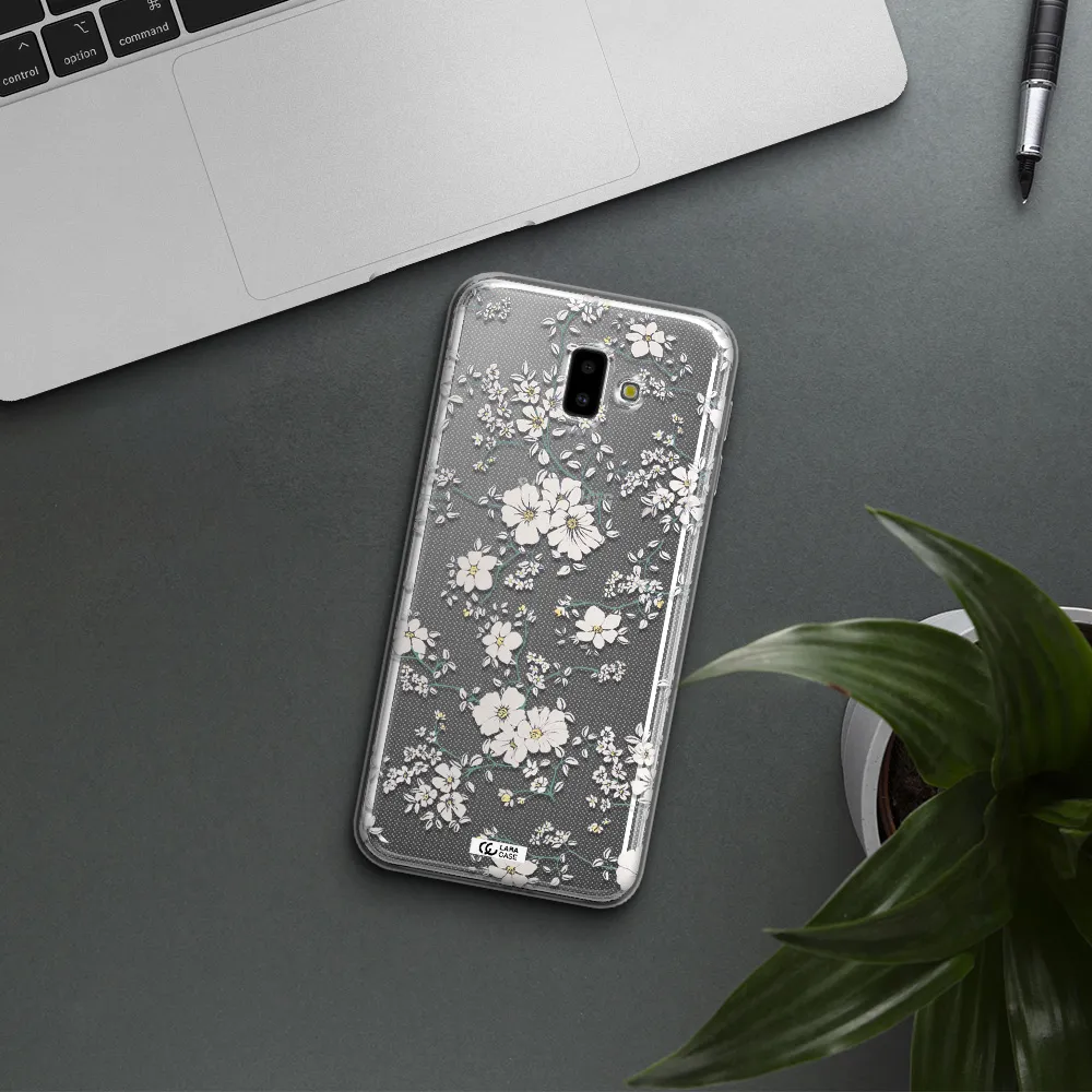 White Flower Samsung J6 Plus Clear TPU Case