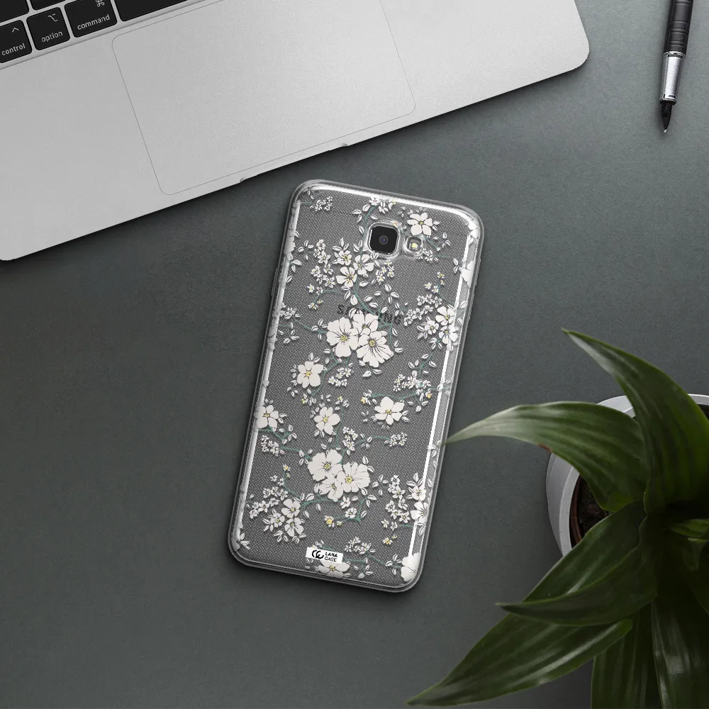 White Flower Samsung J7 Prim Clear TPU Case