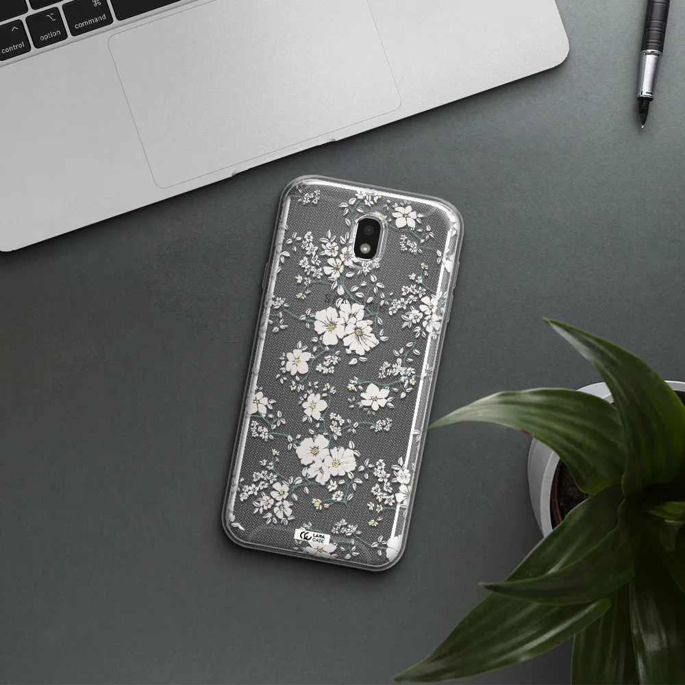 White Flower Samsung J7 Pro Clear TPU Case