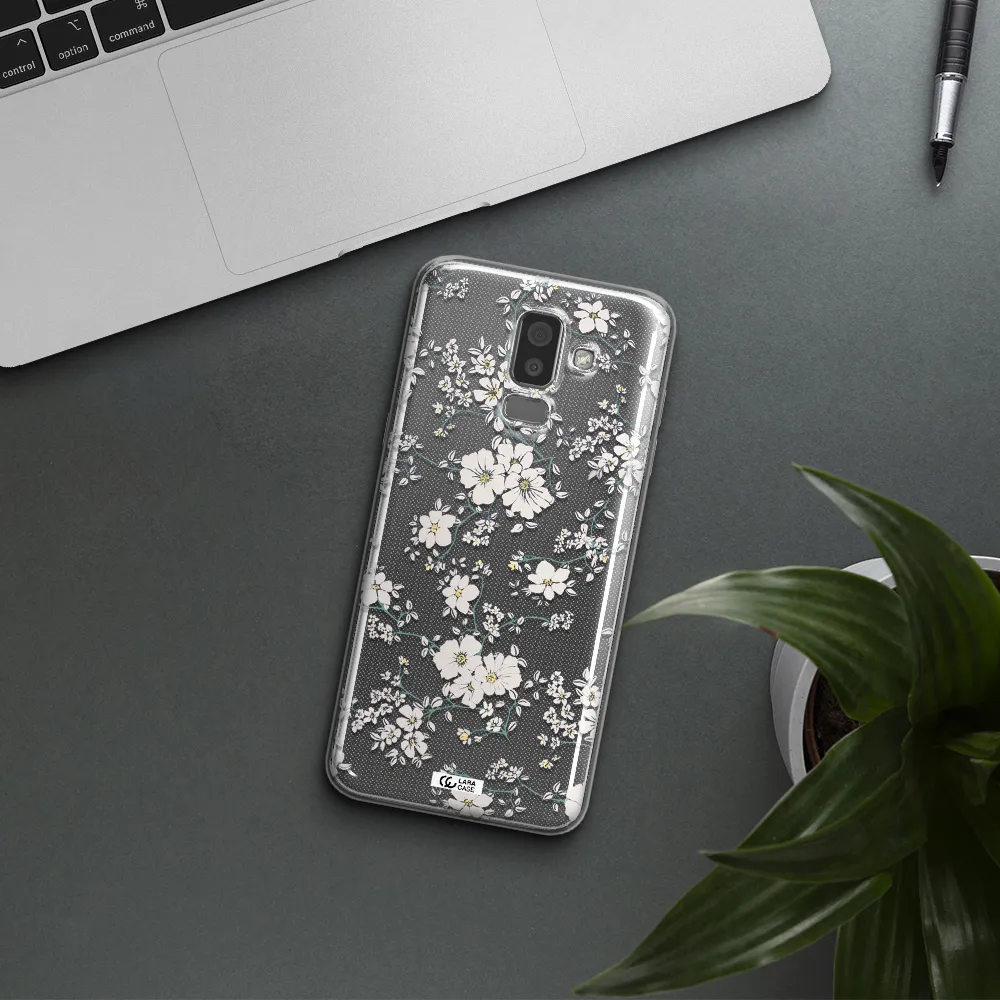 White Flower Samsung J8 Clear TPU Case