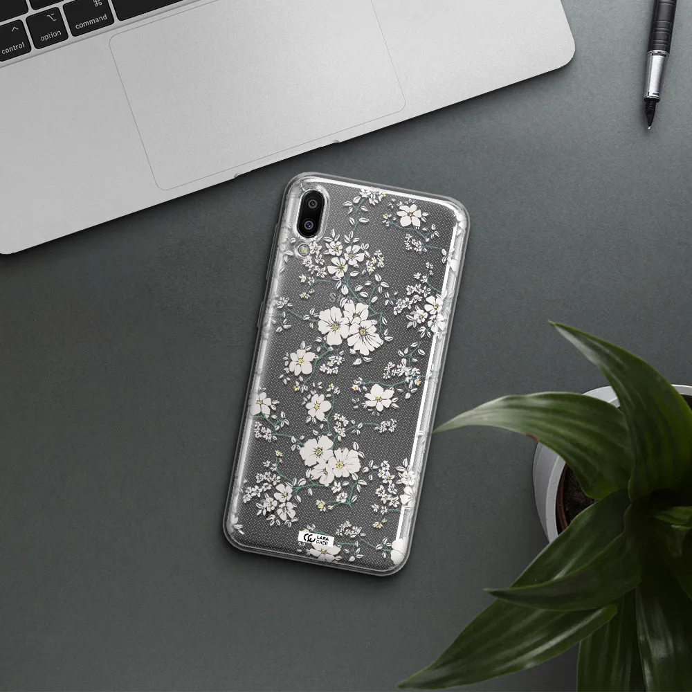 White Flower Samsung M10 Clear TPU Case