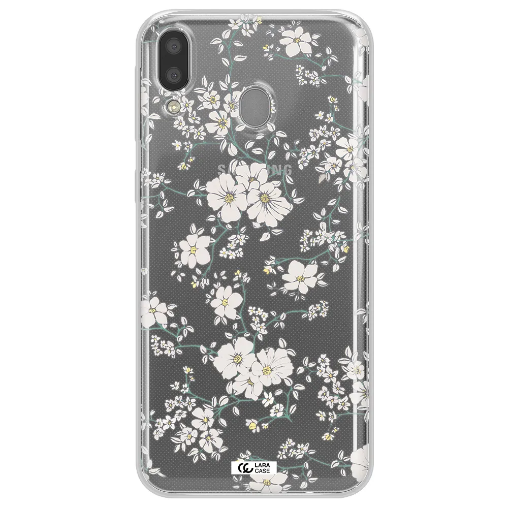 White Flower Samsung M20 Clear TPU Case
