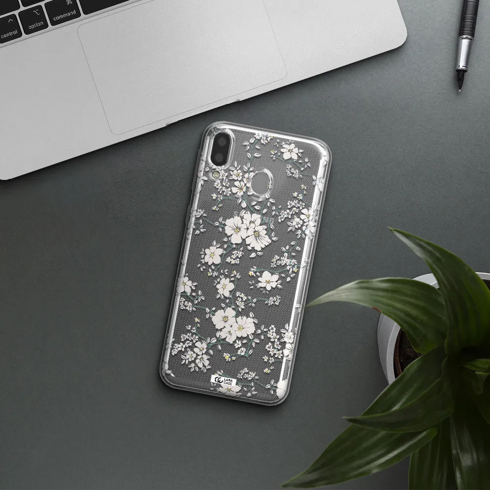 White Flower Samsung M20 Clear TPU Case
