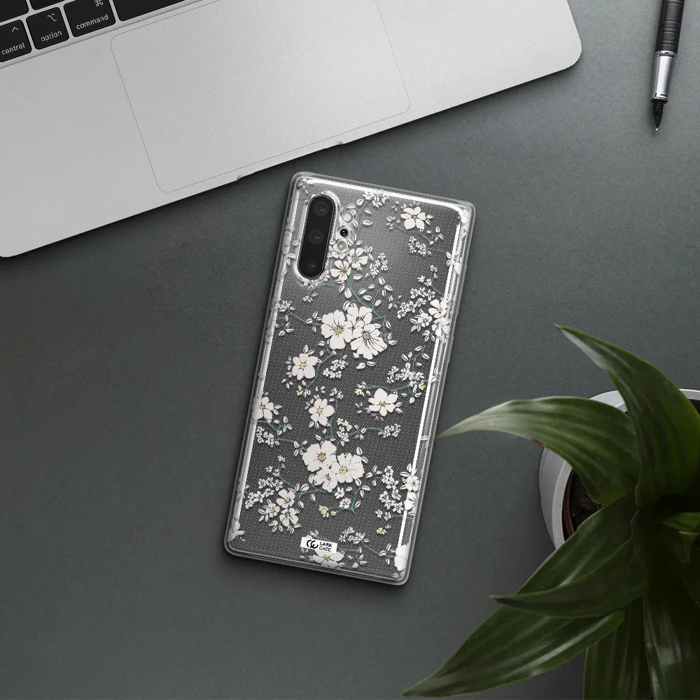 White Flower Samsung Note 10 Plus Clear TPU Case